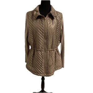 Chicos Zenergy Size 2 Jacket Womens Large L Quilted Full Zip Peplum Long Sleeves